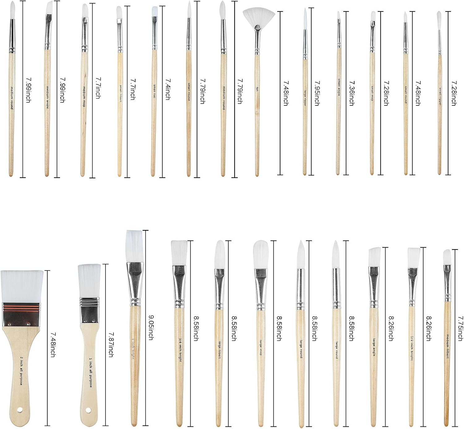 Paint Brushes Set of 24 Pieces Wooden Handles Brushes with Canvas Brush Case. Professional for Oil. Acrylic and Watercolor Painting - Image 2