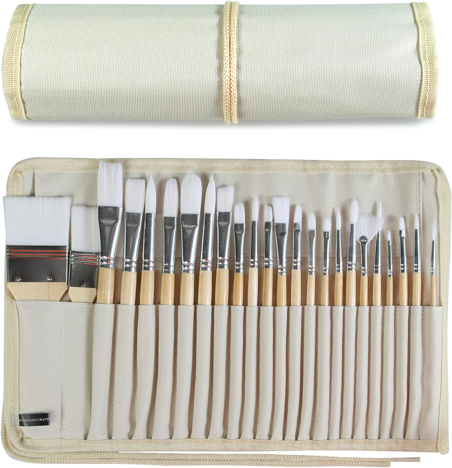Paint Brushes Set of 24 Pieces Wooden Handles Brushes with Canvas Brush Case. Professional for Oil. Acrylic and Watercolor Painting