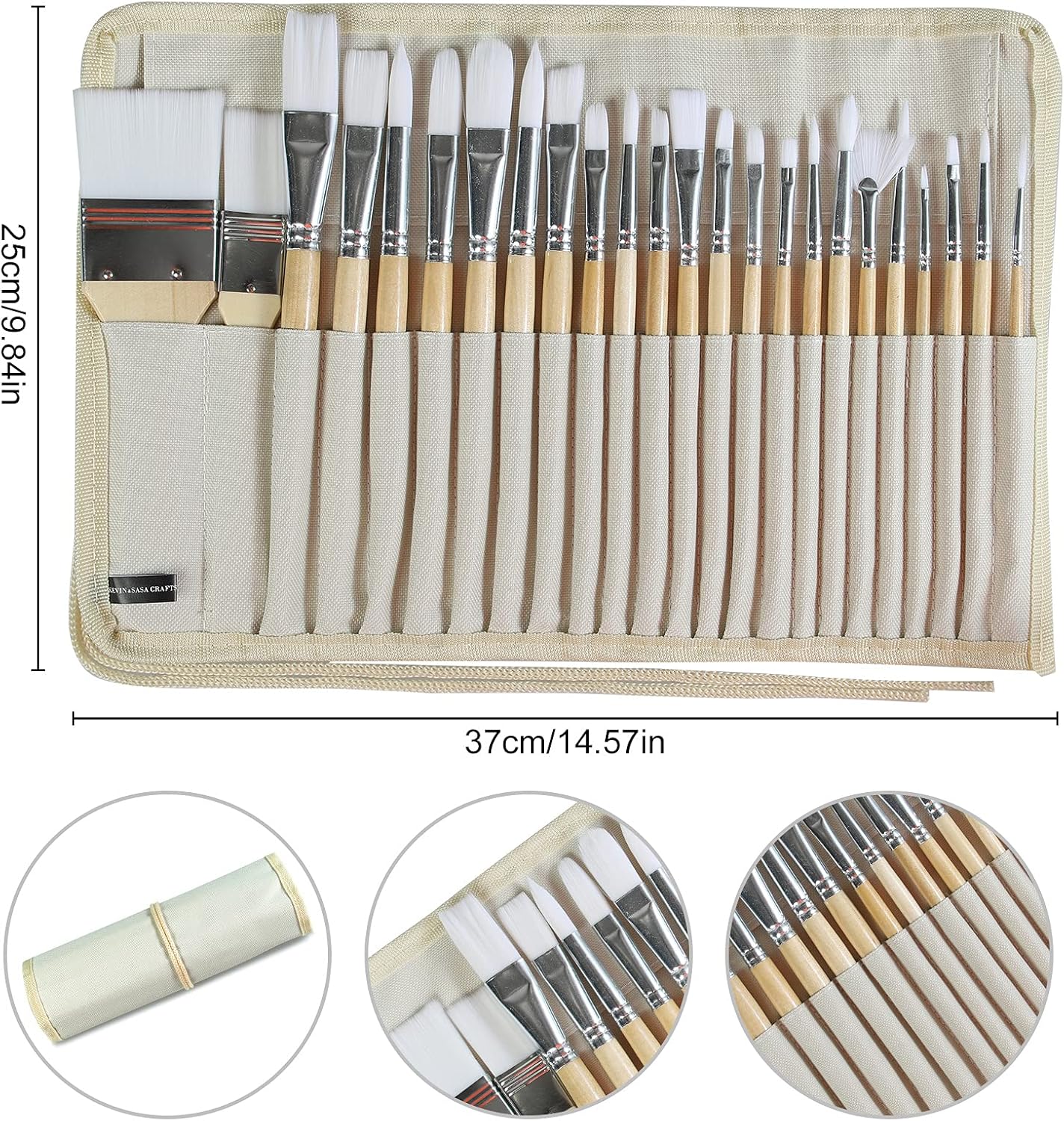 Paint Brushes Set of 24 Pieces Wooden Handles Brushes with Canvas Brush Case. Professional for Oil. Acrylic and Watercolor Painting - Image 4